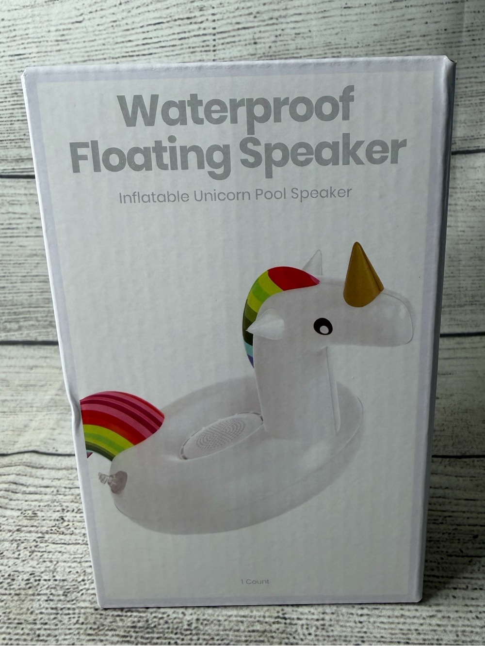 Waterproof Floating Unicorn Pool Speaker - White with Rainbow Accents